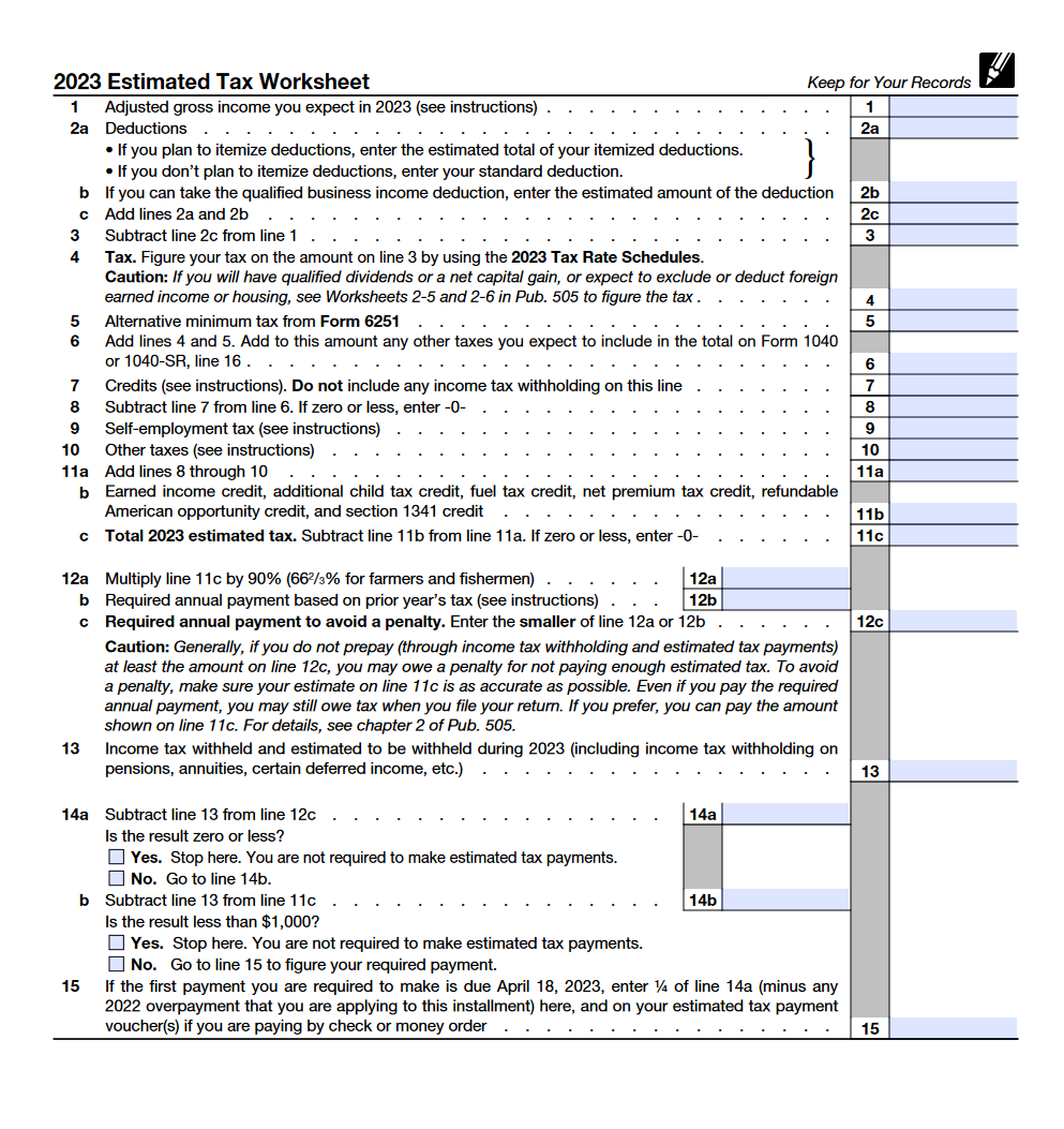 Irs 2023 Estimated Tax Form Printable Forms Free Online